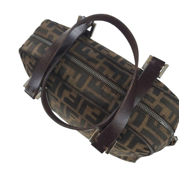 Fendi Zucca Small Boston Satchel Handbag Tobacco Brown Jacquard Purse Vtg - Picture 11 of 16